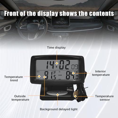Suvnie Car Digital Thermometer Clock with Dual Temperature Display