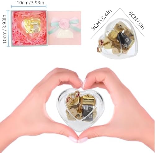 Heart Shaped Acrylic Music Box Wind Up Gift for Girls Women