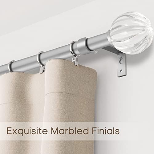 DAINTIER 34 Inch Single Window Curtain Rod with Crystal Acrylic Finial Matte Silver