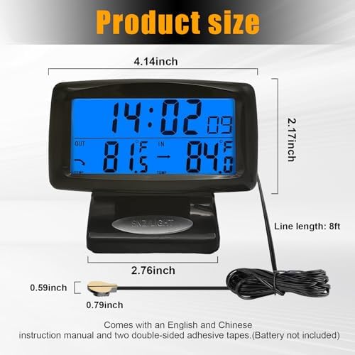 Suvnie Car Digital Thermometer Clock with Dual Temperature Display