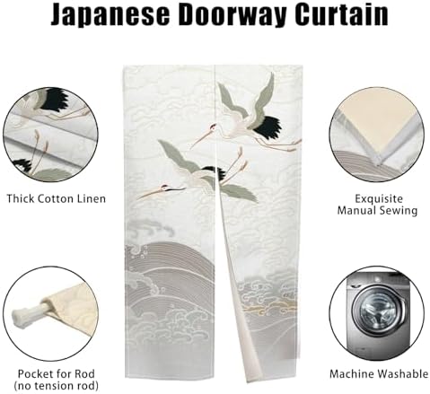 Japanese Style Doorway Curtain with Cranes Pattern 335 x 709