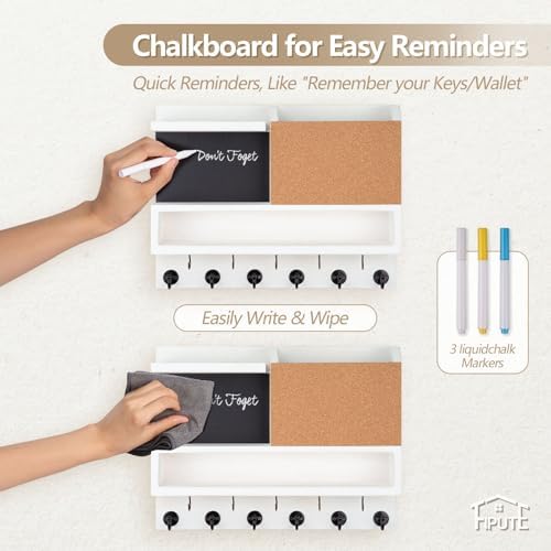 Fipute Key Holder Wall Mount with Chalkboard and Corkboard