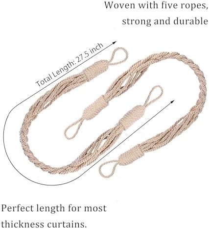 BEL AVENIR Curtain Tiebacks with Metal Hooks and Braided Rope