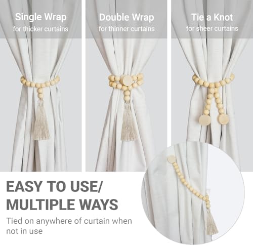Magnetic Tassel Curtain Tiebacks - Set of 4 Beige