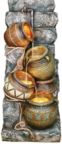 Elegant 43 Inch Tall Fountain with LED Light and Potter Pitcher Design