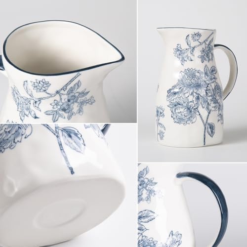 Classic Ceramic Pitcher Vase Blue and White Decor with Handle