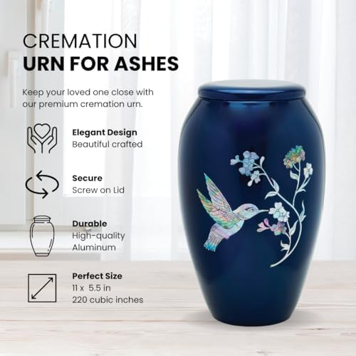 Blue Hummingbird Decorative Urn with Mother of Pearl
