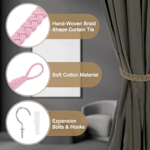 Uxcell 2Pcs Cotton Rope Curtain Tiebacks with Metal Hooks