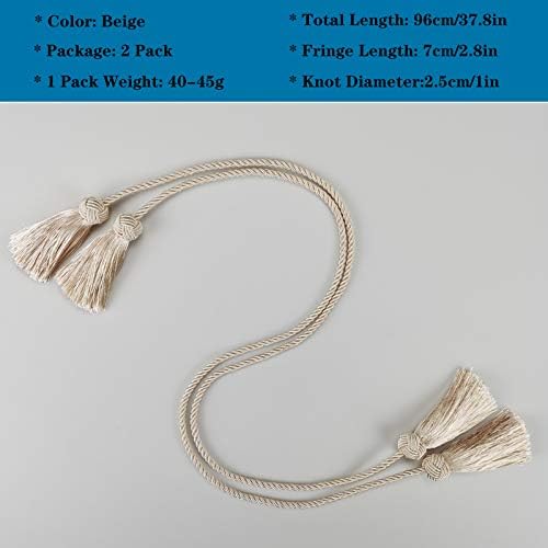 Elegant Curtain Tiebacks with Tassel Beige 2 Pack