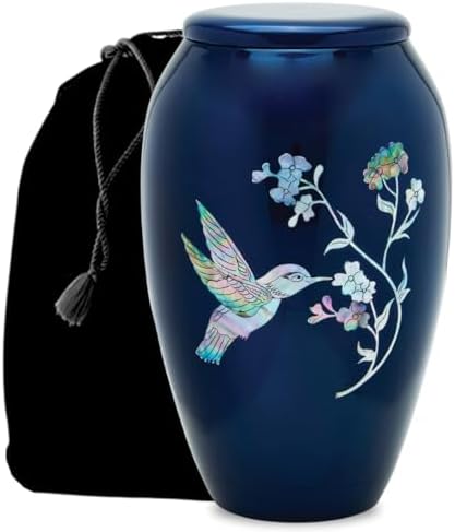 Blue Hummingbird Decorative Urn with Mother of Pearl