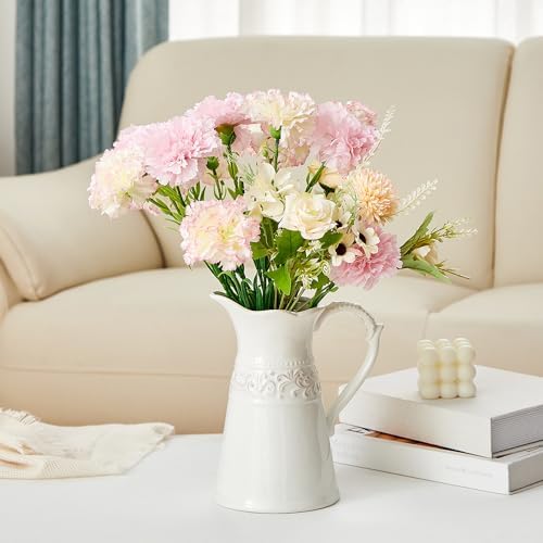 White Ceramic Pitcher Vase 85 Inch Farmhouse Decor Jug