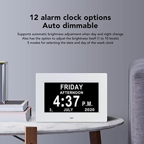 Tangxi 7 Inch Auto Dimmable Digital Day Clock with 8 Languages