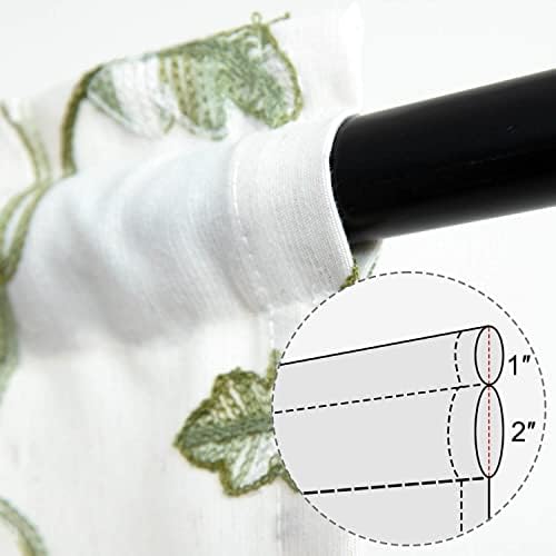 VOGOL Beige Panel Curtains with Green Vines Embroidery for French Doors
