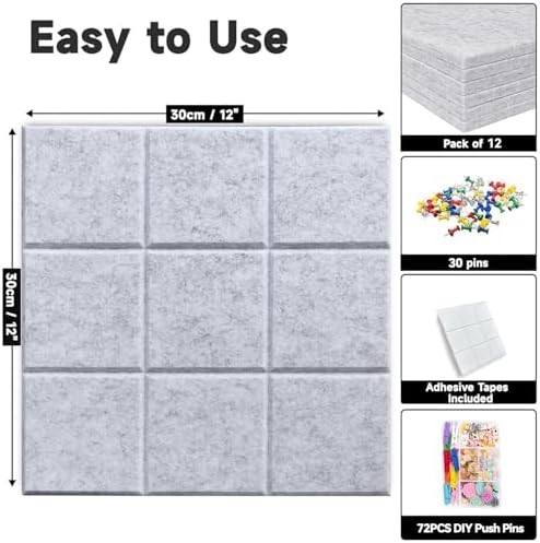 Yunihome Decorative Bulletin Board Wall Tiles 12 Pack 36x48in