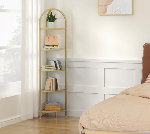 Homhedy 5-Tier Corner Shelf Stand with Gold Finish