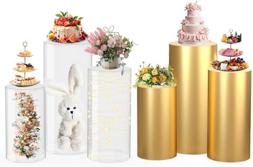 3PCS Clear Cylinder Stands with Gold Cover for Party Displays