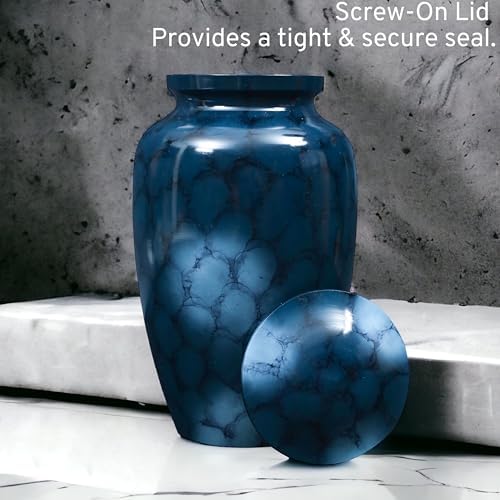 Alpha Living HOME Handcrafted Urn with Marble Finish Blue