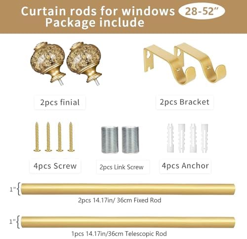 1 Inch Adjustable Curtain Rods with Crystal Finials