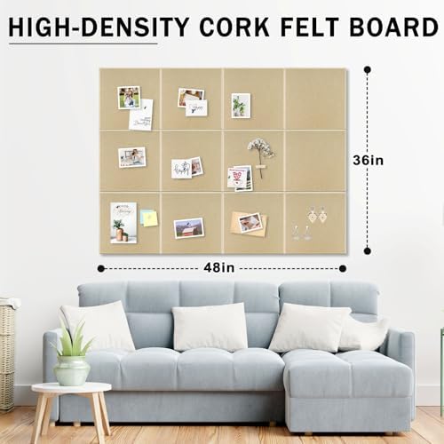 Large Felt Cork Board Tiles 12 Packs 12x12 Dark Camel