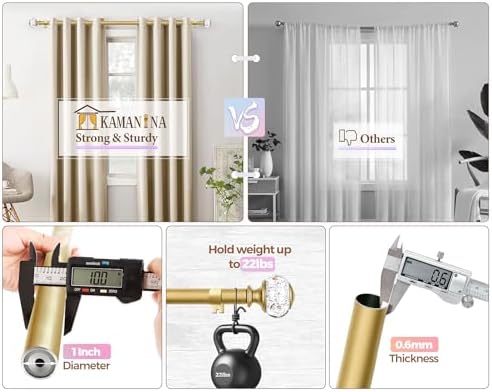 KAMANINA Gold Curtain Rod 32-58 Inch Adjustable