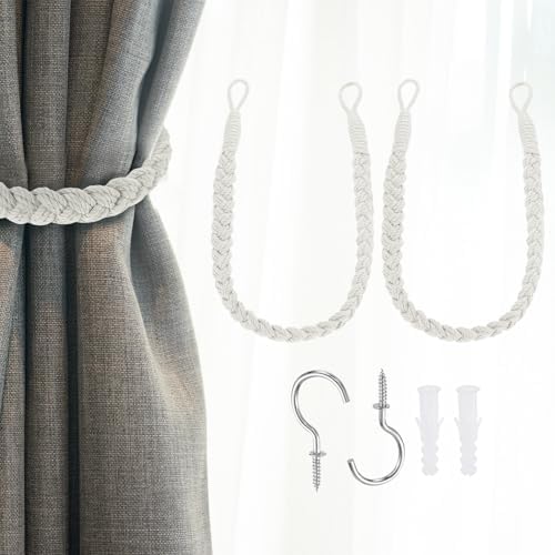 Uxcell 2Pcs Cotton Rope Curtain Tiebacks with Metal Hooks
