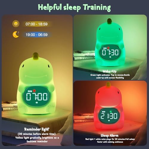 Dinosaur Alarm Clock with Sleep Training and Night Light for Kids
