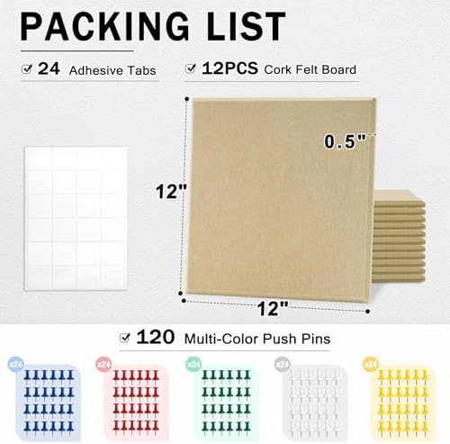 Large Felt Cork Board Tiles 12 Packs 12x12 Dark Camel