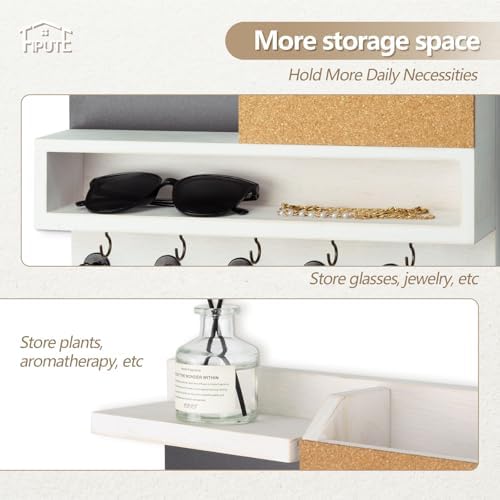 Fipute Key Holder Wall Mount with Chalkboard and Corkboard