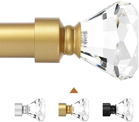 Knobelite Gold Single Rod Curtain Rod with Crystal Finials