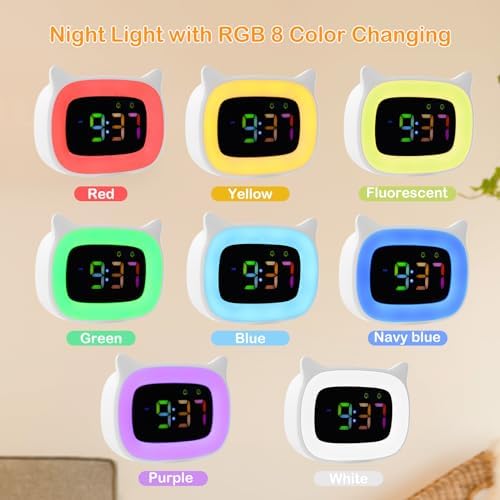 Cute RGB Alarm Clock with Night Light for Kids and Teens