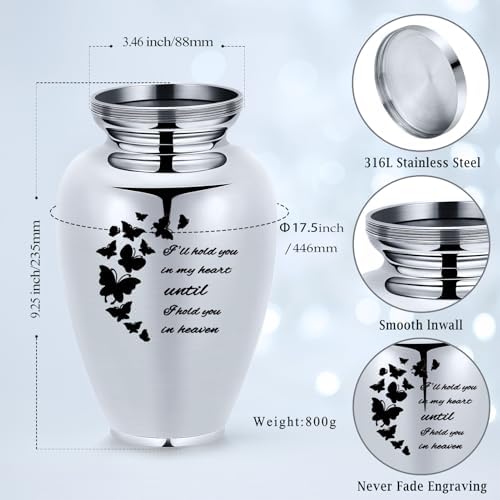 Imrsanl Cremation Urn for Human Ashes Stainless Steel Engraved Butterfly Keepsake Urn
