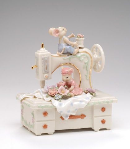 Fine Porcelain Mouse Music Box Figurine with Wind-Up Music