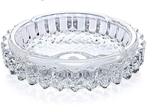 Crystal Glass Cigar Cigarette Ashtray Round Tabletop