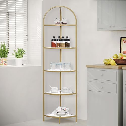 Homhedy 5-Tier Corner Shelf Stand with Gold Finish