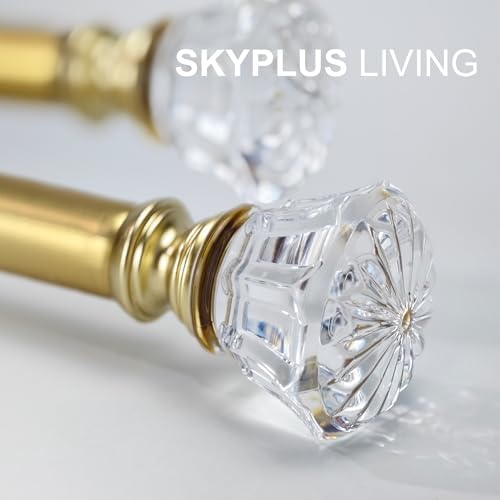 Gold Curtain Rod Set with Crystal Diamond Finials 36-72 Inch