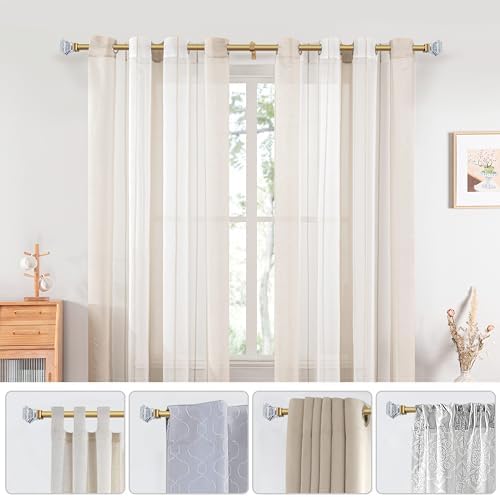 Adjustable 1 Inch Curtain Rods with Gold Square Crystal Finials