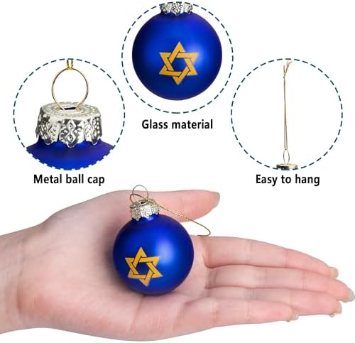 12pcs Glass Ball Hanukkah Ornaments Star of David Decorations