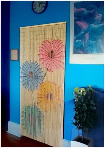 Wood Beaded Curtain - 90 Strands - Boho Door Beads - Handmade Hand Painted