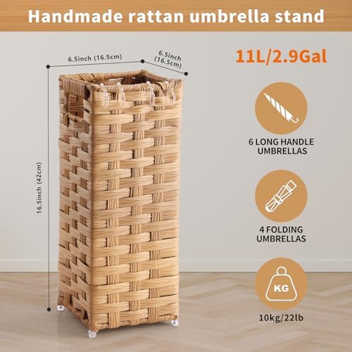 Waohanaz Rattan Umbrella Stand with Drip Tray and 4 Hooks