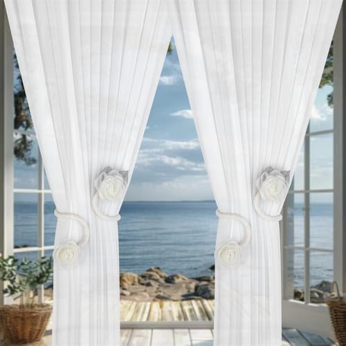 Handmade Artificial Rose Flower Curtain Holdbacks - Beige