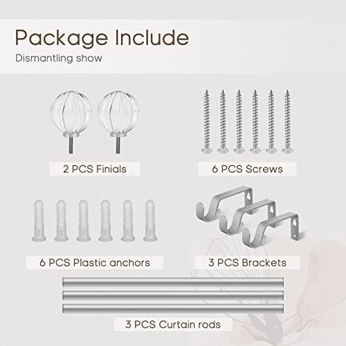 DAINTIER 34 Inch Single Window Curtain Rod with Crystal Acrylic Finial Matte Silver