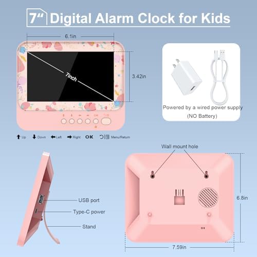 7 Inch Kids Alarm Clock with Timer and Snooze