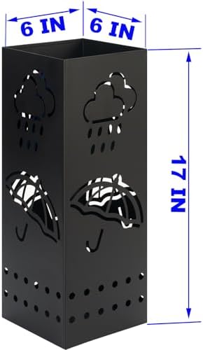 Black Square Metal Umbrella Stand Holder 6x6x17 Inch