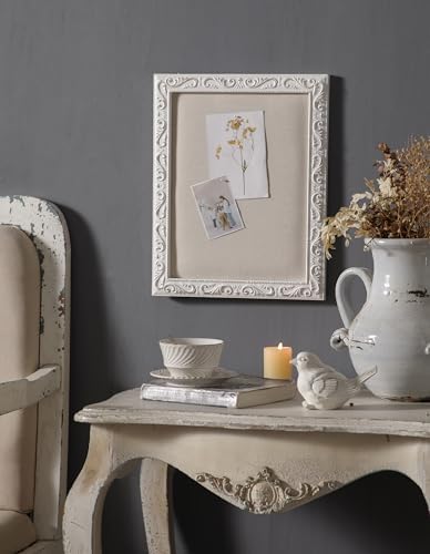 SOFE Rustic Bulletin Board for Wall - White Linen 16x13 Inches