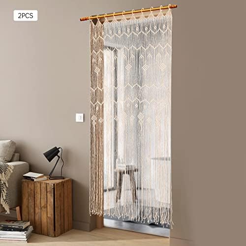 2Pcs Macram Curtain with Tassels for Living Room and Bedroom