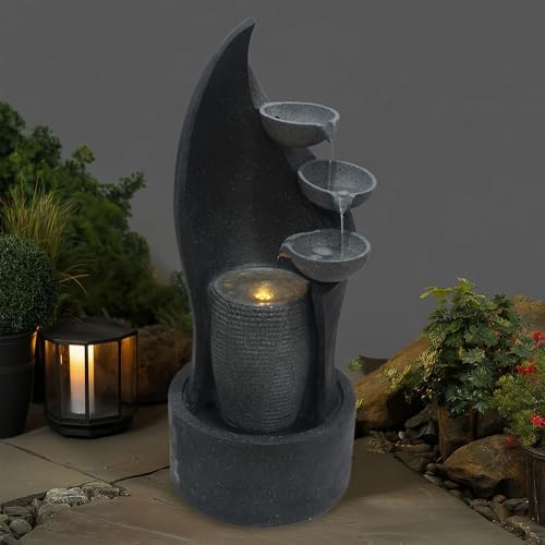 G-LEAF 35 Inch 3-Tier Cascading Bowl Fountain with LED Lights