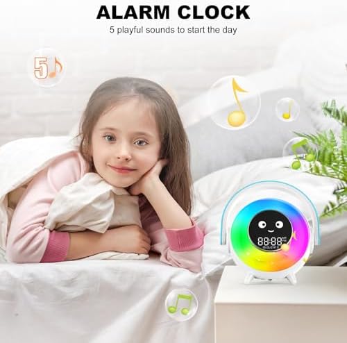 Cute RGB Alarm Clock with Night Light and Bluetooth for Kids