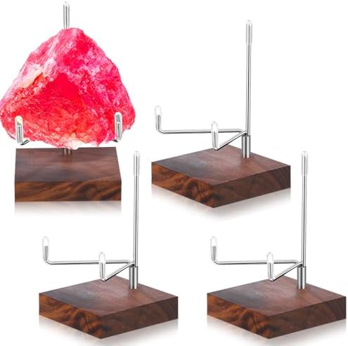Wenqik 4 Pcs Adjustable Metal Rock Display Stands with Wooden Base