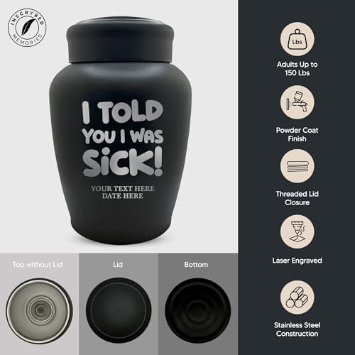 Personalized Cremation Urn with Dark Humor Design and Name