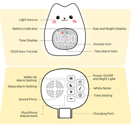 Cute Cat Alarm Clock with Night Light for Kids